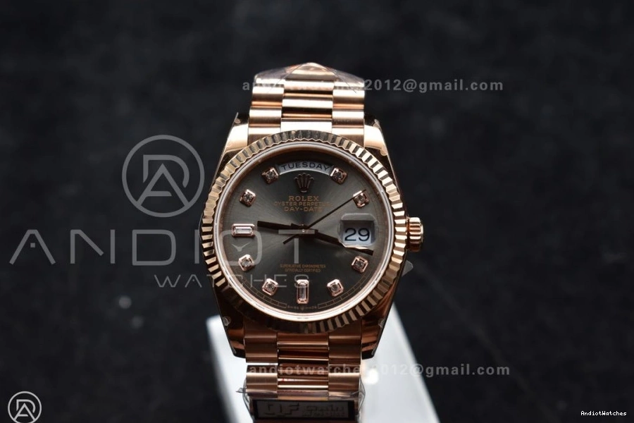 Diamond 671 36 Dial President vr3255 Steel with QF Original Edition V5 Grey Bracelet 904L RG Best Weight) on (Gain Square DayDate 0306